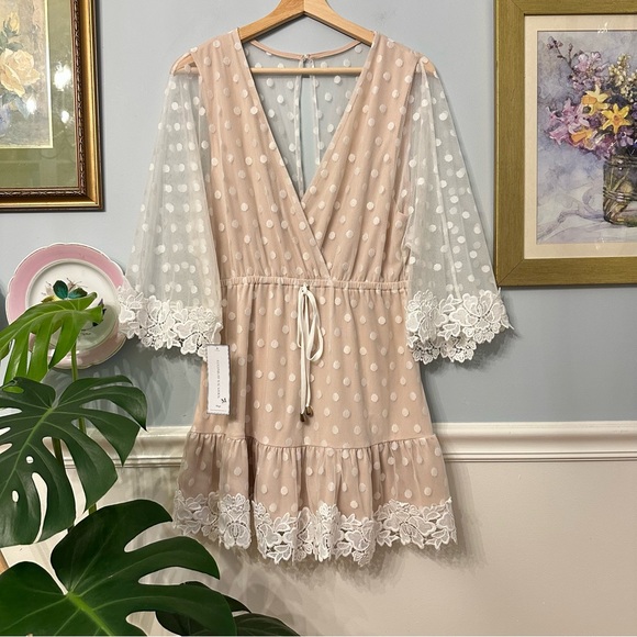 Goodnight Macaroon Dresses & Skirts - Goodnight Macaroon White Lace Polka Dot Dress Medium Sheer Resort Beach Boho
